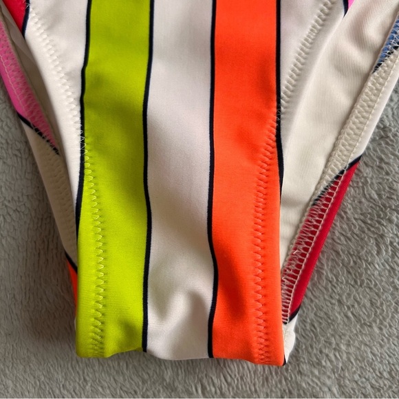 Aerie Neon Rainbow Multicolor Stripe Racerback Cutout One-Piece Swimsuit Small - Picture 6 of 14